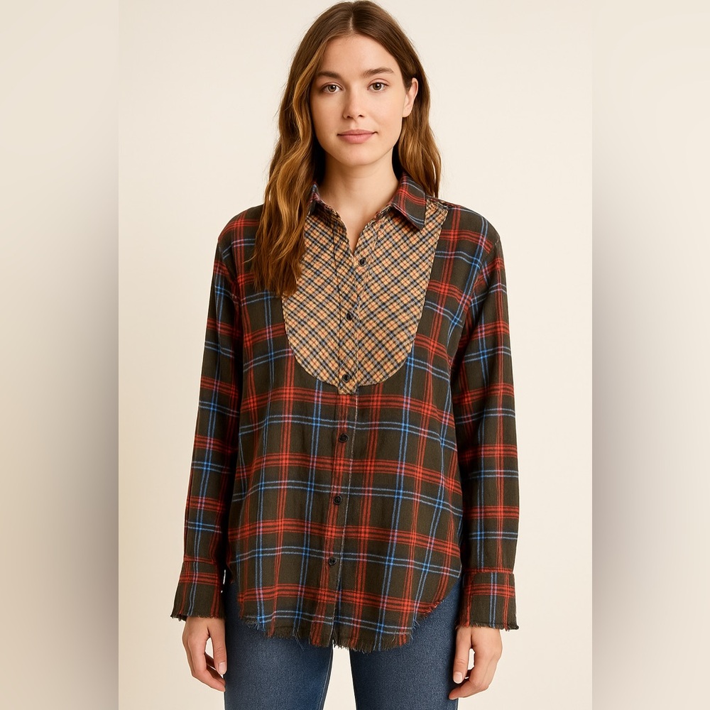 Sold We the Free plaid mixed prints button down flannel shirt sz M